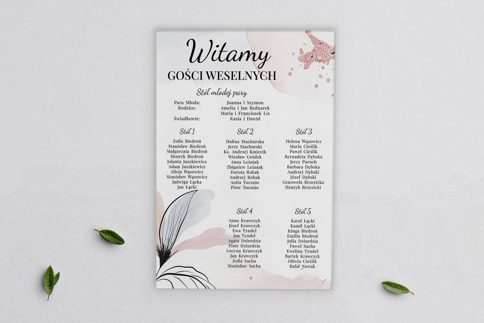 Plan stołów weselnych na płótnie Watercolor Wedding Motyw 2