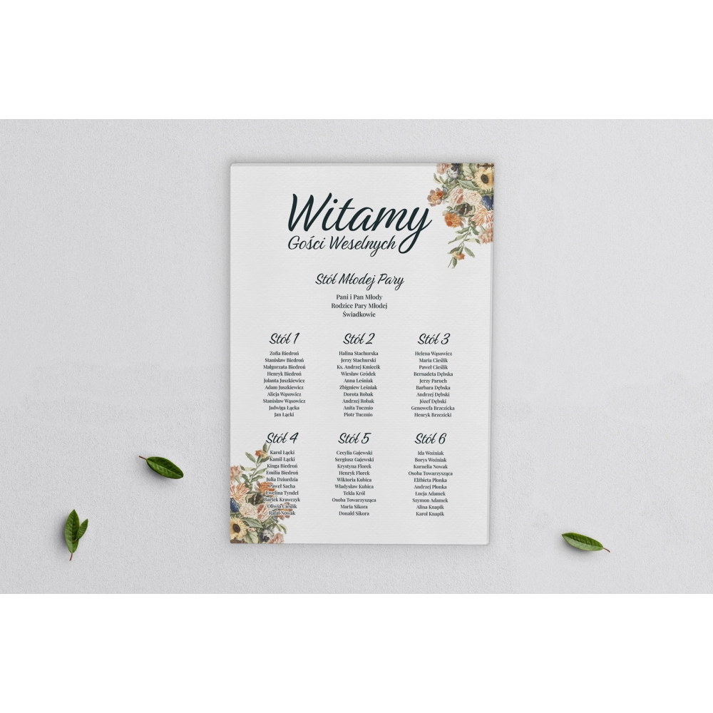 Plan stołów weselnych na płótnie Rustic Summer Motyw 2