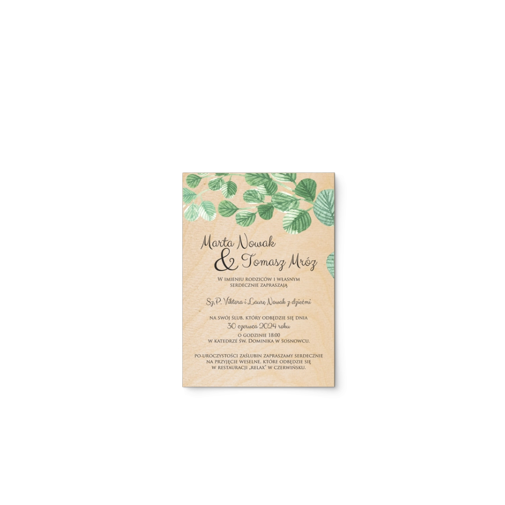 Zaproszenia ślubne Liście - Drewniane Motyw 5