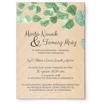 Zaproszenia ślubne Liście - Drewniane Motyw 5