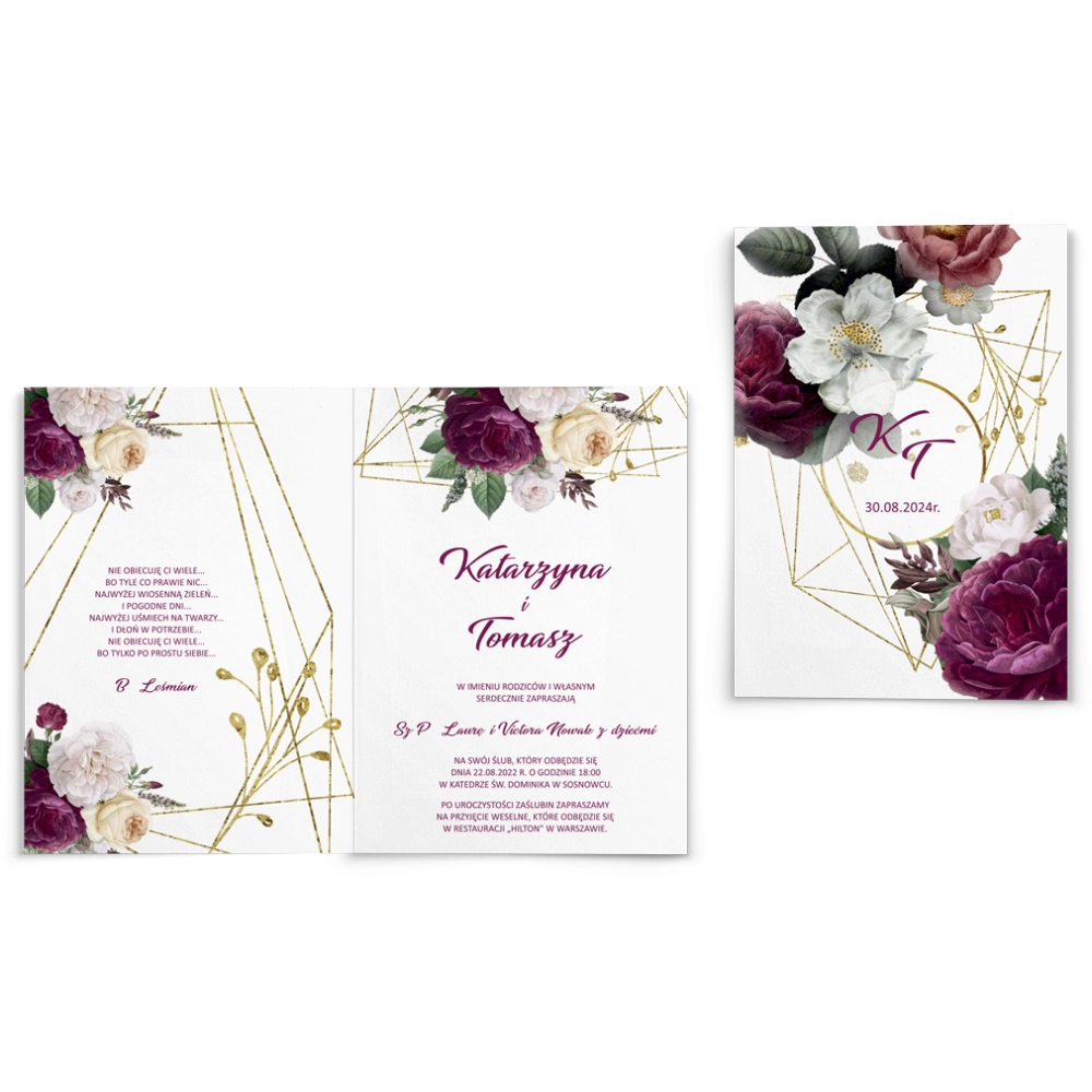 Zaproszenia ślubne Modena - Składane Motyw 1