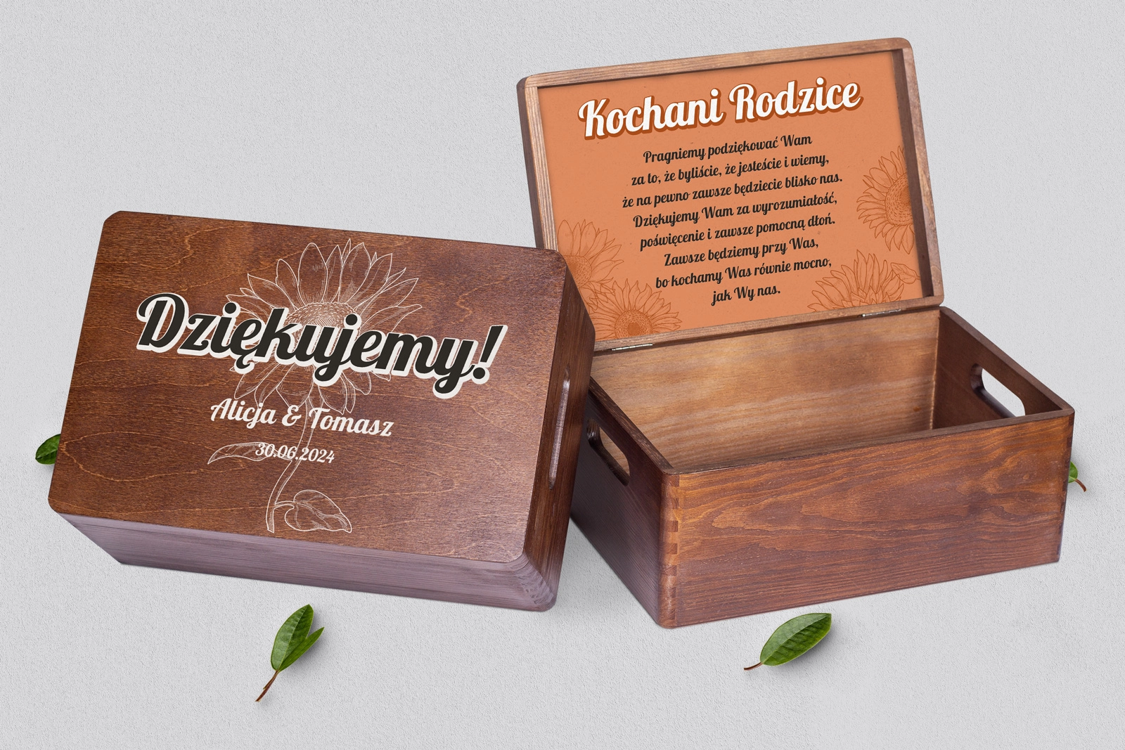 Skrzyneczka dla Rodziców - brązowa Sunflowers Motyw 2