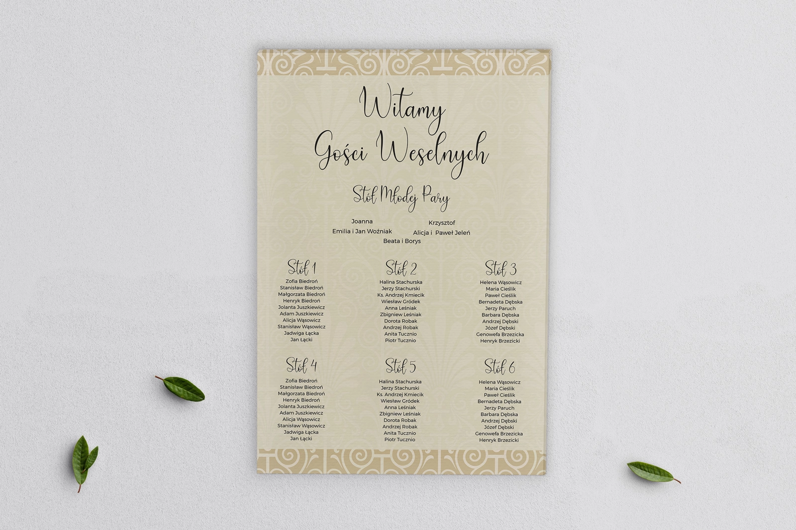 Plan stołów weselnych na płótnie Vintage Motyw 1