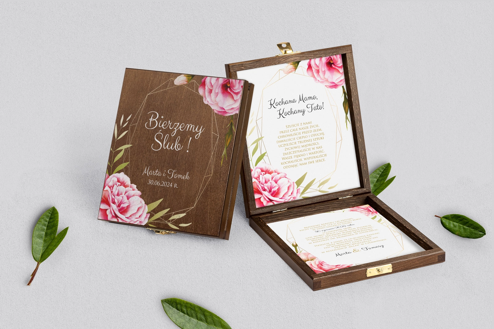 Zaproszenie dla Rodziców - brązowe Flowers & Frame Motyw 5