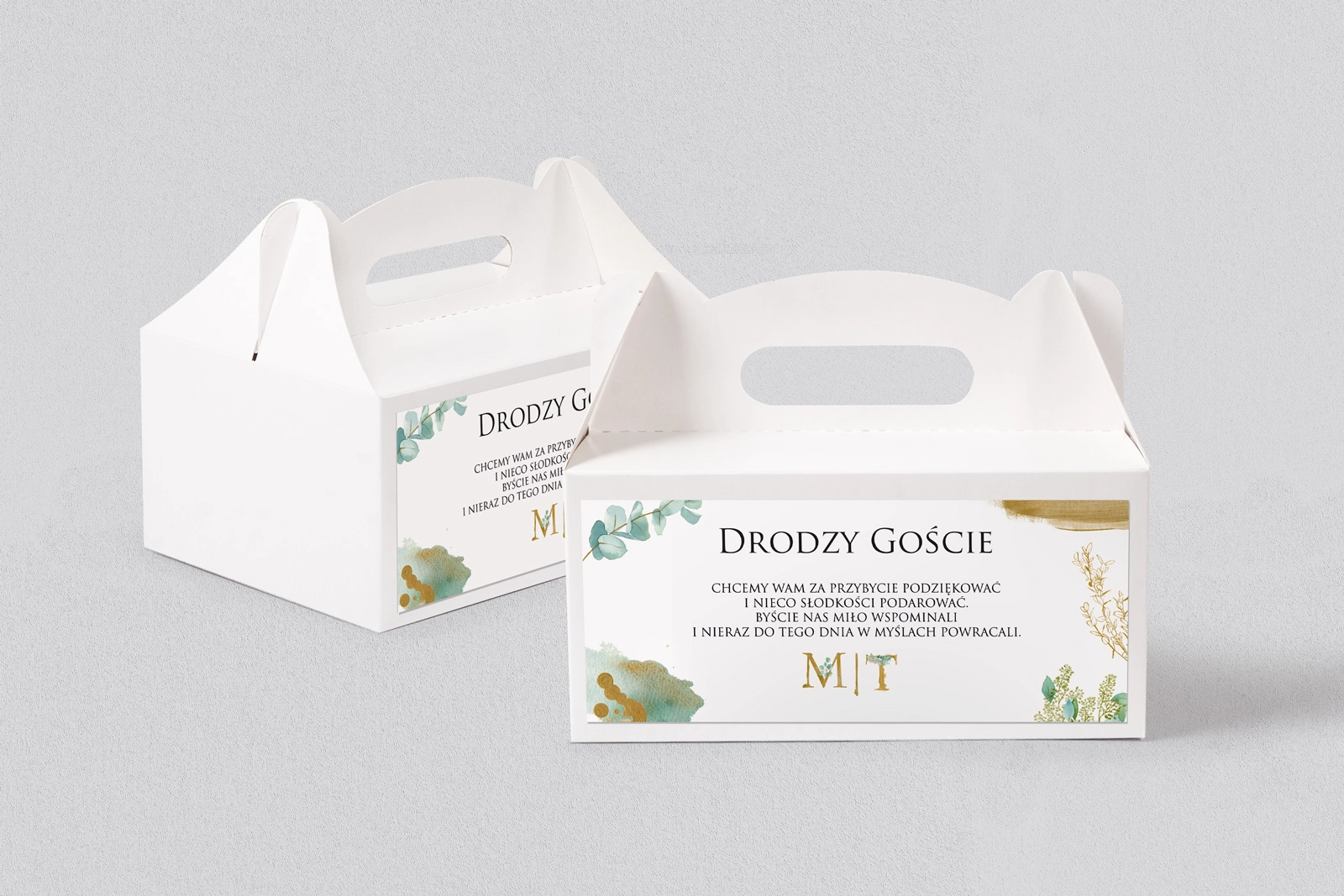 Pudełko na ciasto weselne Golden Green - Motyw 1