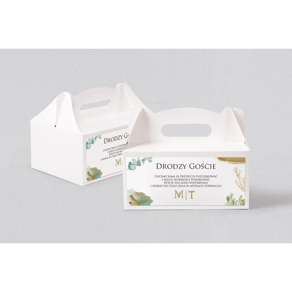 Pudełko na ciasto weselne Golden Green - Motyw 1