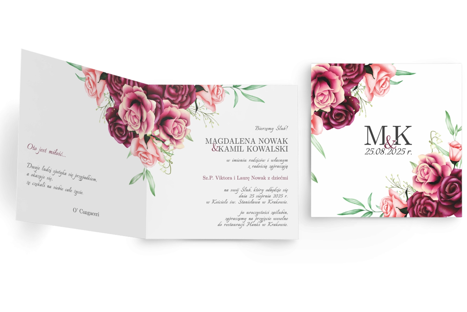 Zaproszenia ślubne Fabello - Składane Kwadrat Motyw 3