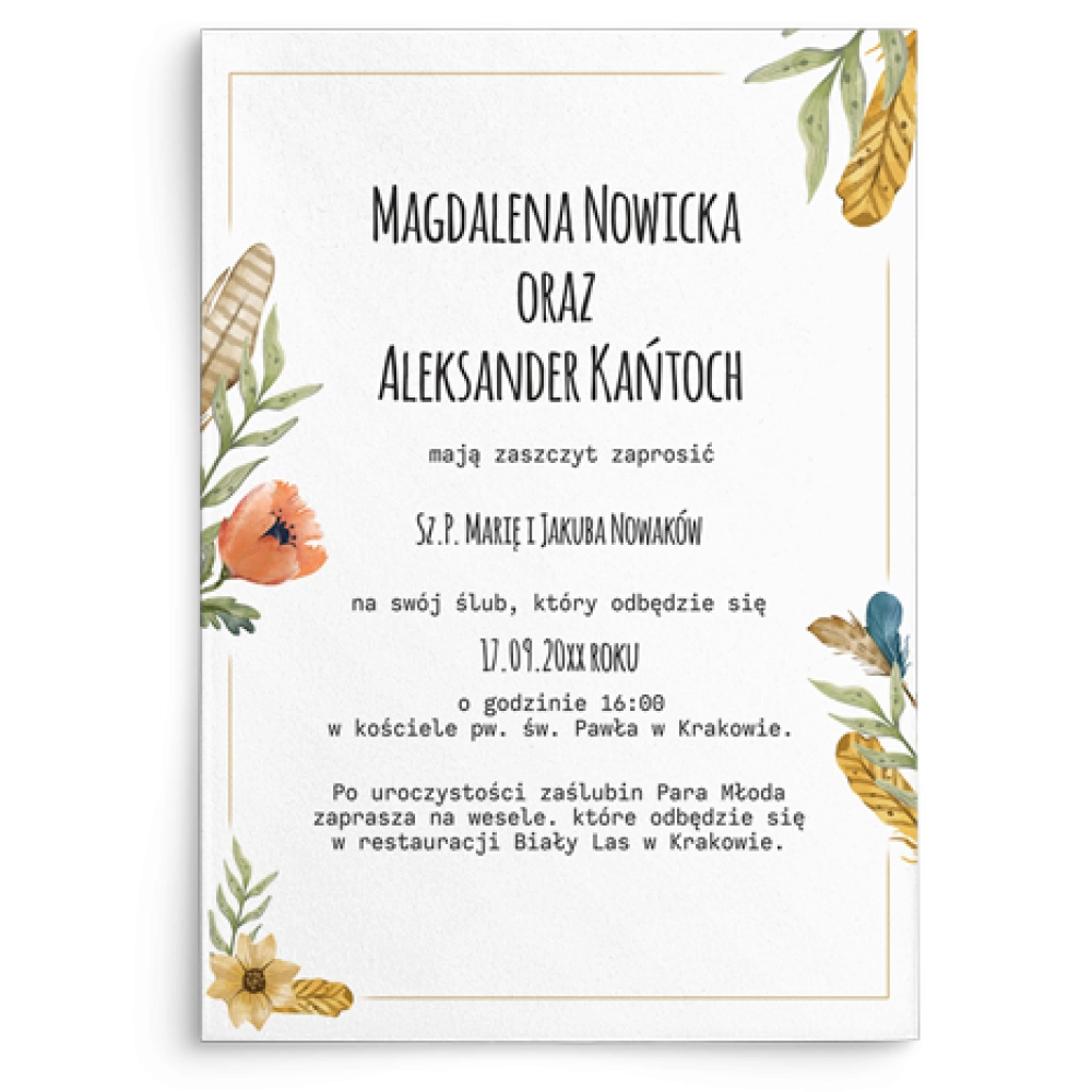 Zaproszenia ślubne Feather - Motyw 3