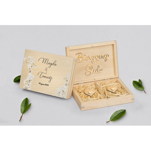 Pudełko na obrączki prostokątne naturalne - Biały Czas - Motyw 1