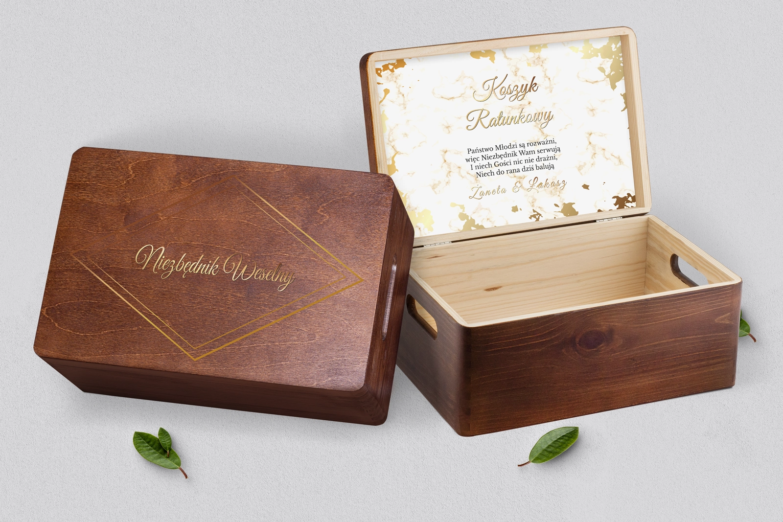 Koszyczek ratunkowy weselny brązowy - Marmur & Złoto Motyw 5