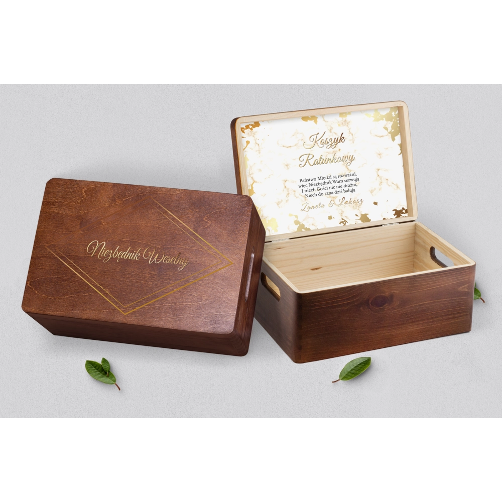 Koszyczek ratunkowy weselny brązowy - Marmur & Złoto Motyw 5