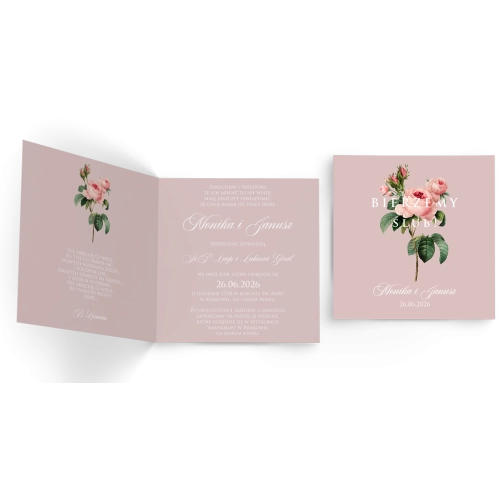 Zaproszenia ślubne Bella - Składane Kwadrat Motyw 1