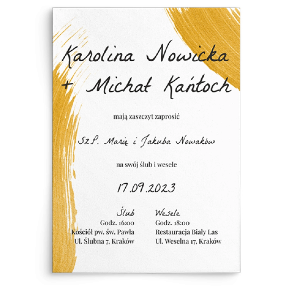 Zaproszenia ślubne Golden Brush - motyw 1