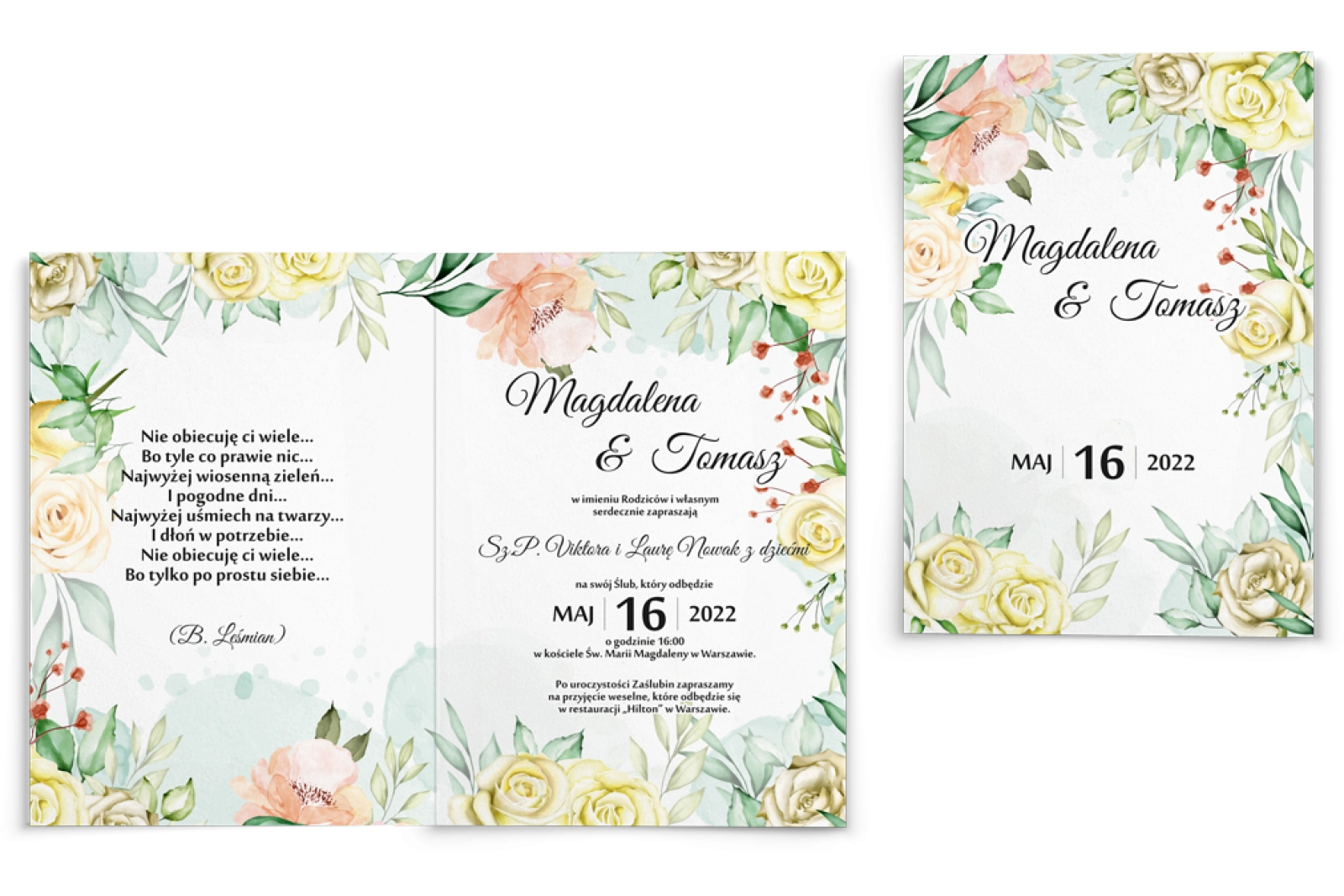 Zaproszenia ślubne Amelia - Składane Motyw 1