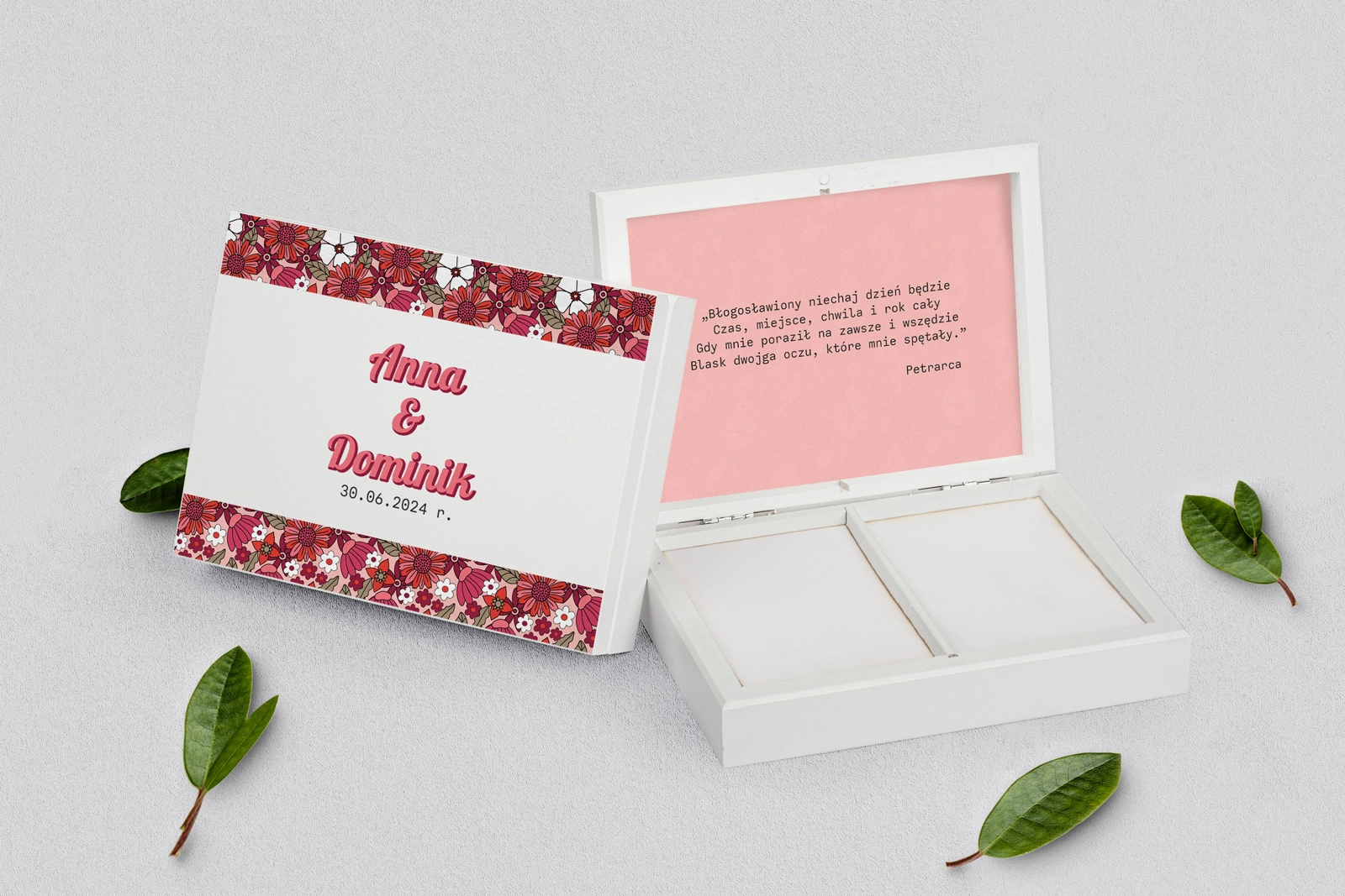 Pudełko na obrączki prostokątne białe - Retro Style Motyw 2