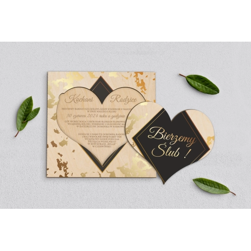 Drewniane Zaproszenie dla Rodziców - Marmur i Złoto Motyw 5