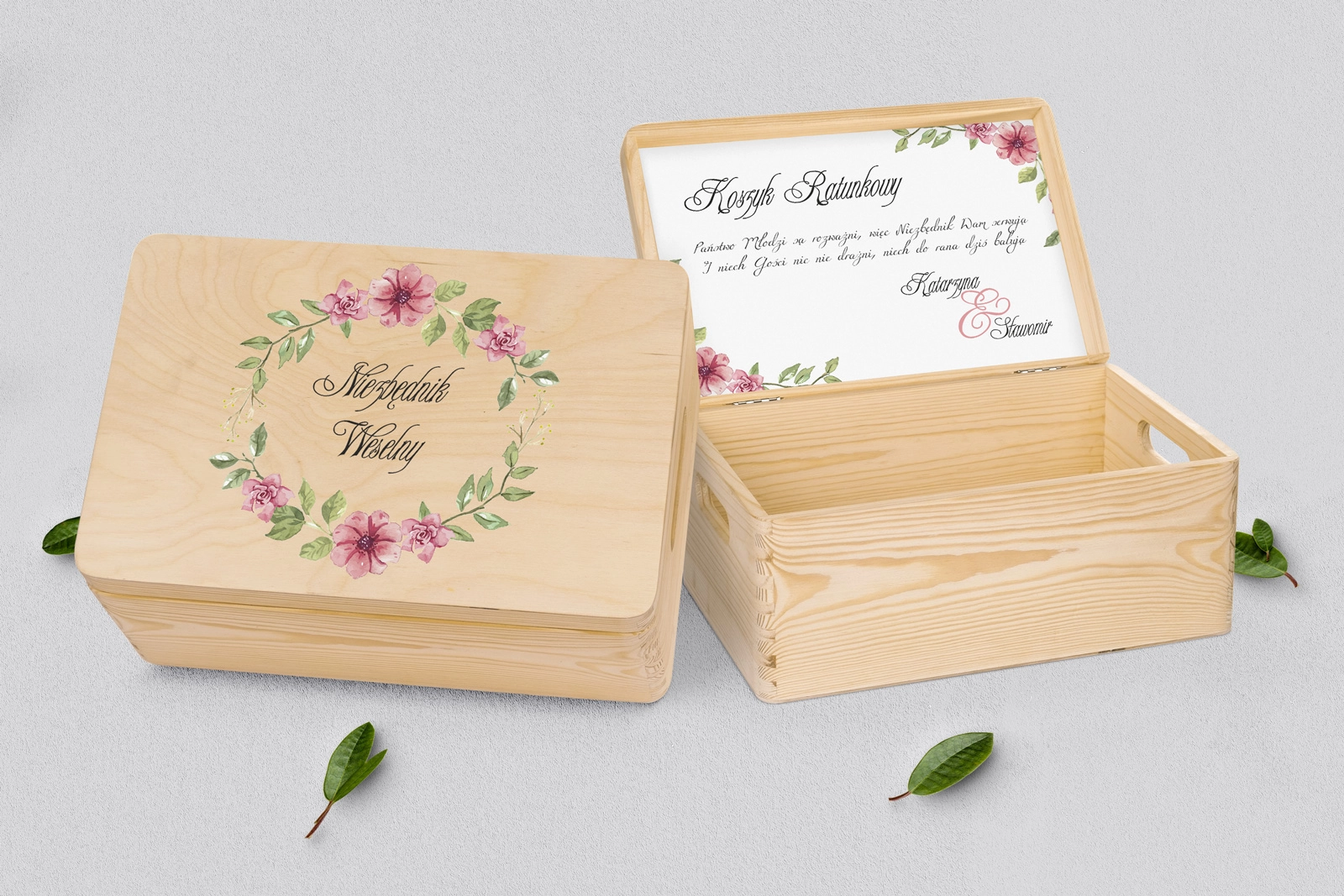 Koszyczek ratunkowy weselny naturalny - Akwarelowe Wianki Motyw 6