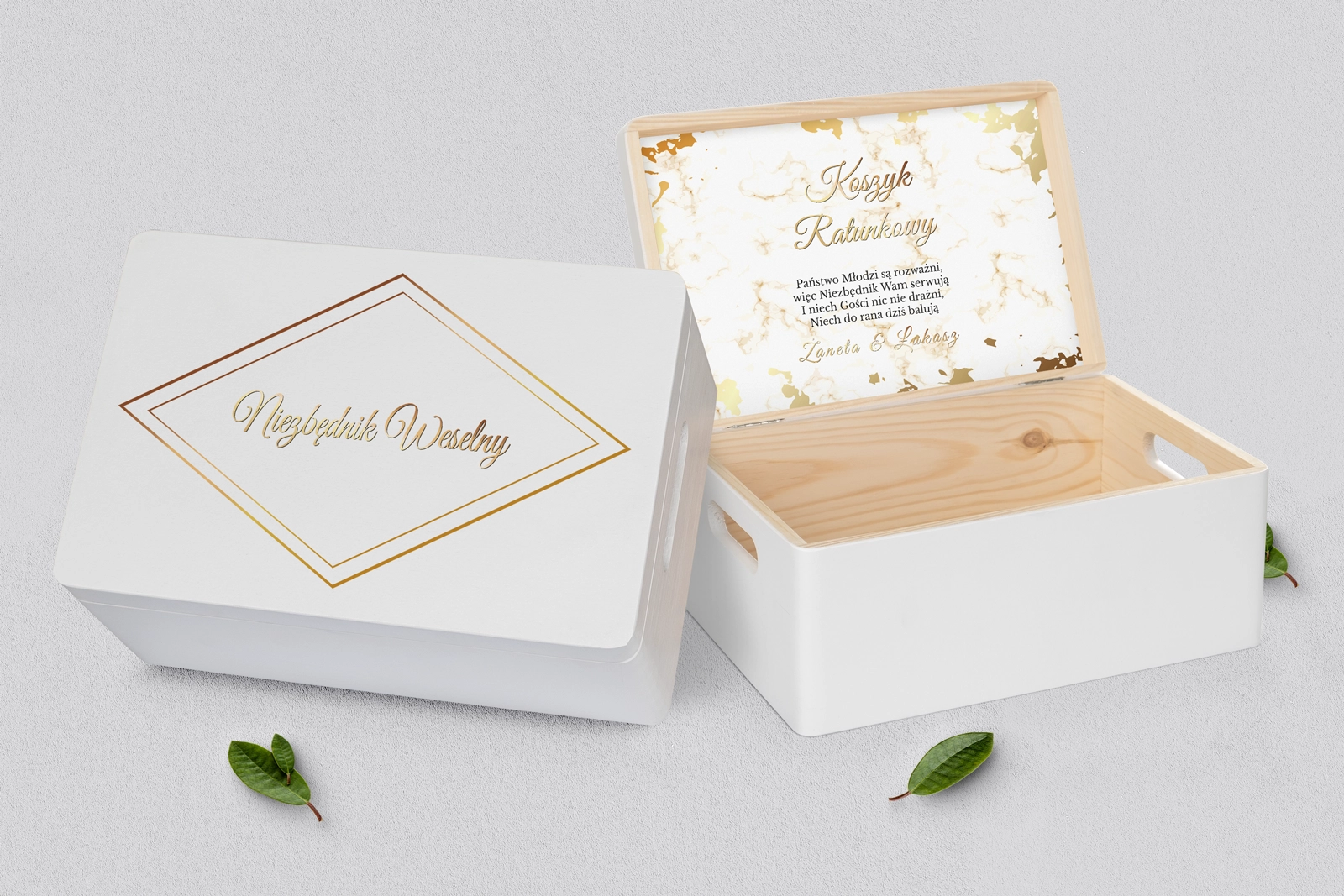 Koszyczek ratunkowy weselny biały - Marmur & Złoto Motyw 5
