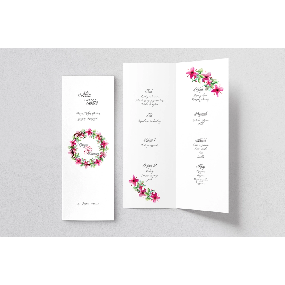 Menu Weselne Akwarelowe Wianki - Motyw 2