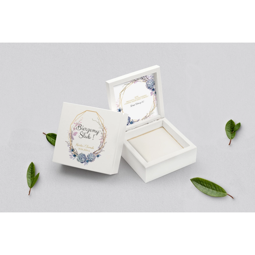 Pudełko na obrączki białe - Flowers & Frame Motyw 6