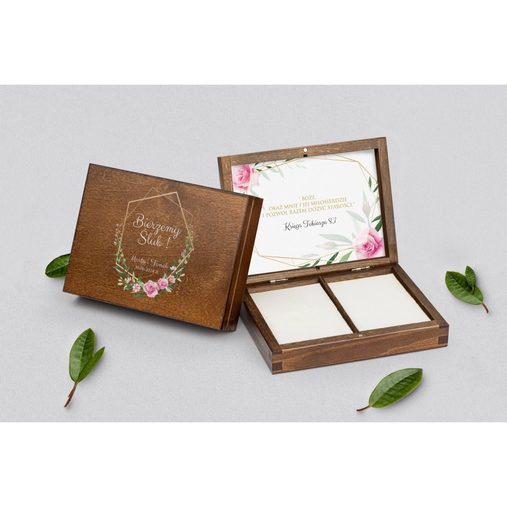 Pudełko na obrączki prostokątne brązowe - Flowers & Frame Motyw 4