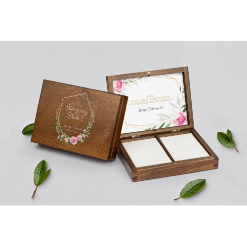 Pudełko na obrączki prostokątne brązowe - Flowers & Frame Motyw 4