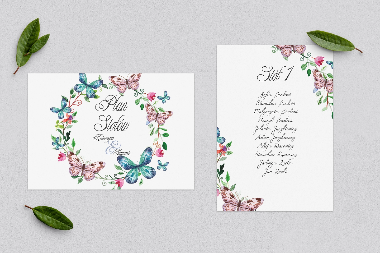 Plan Stołów - Karteczka Akwarelowe Wianki Motyw 3