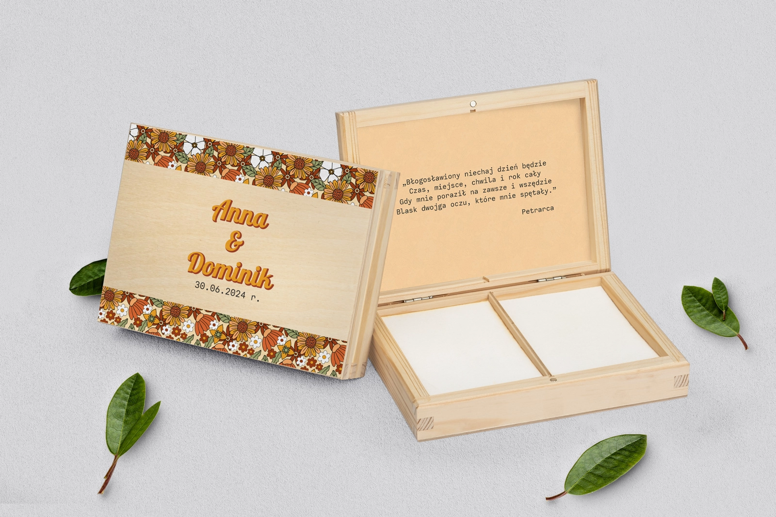 Pudełko na obrączki prostokątne naturalne - Retro Style Motyw 1