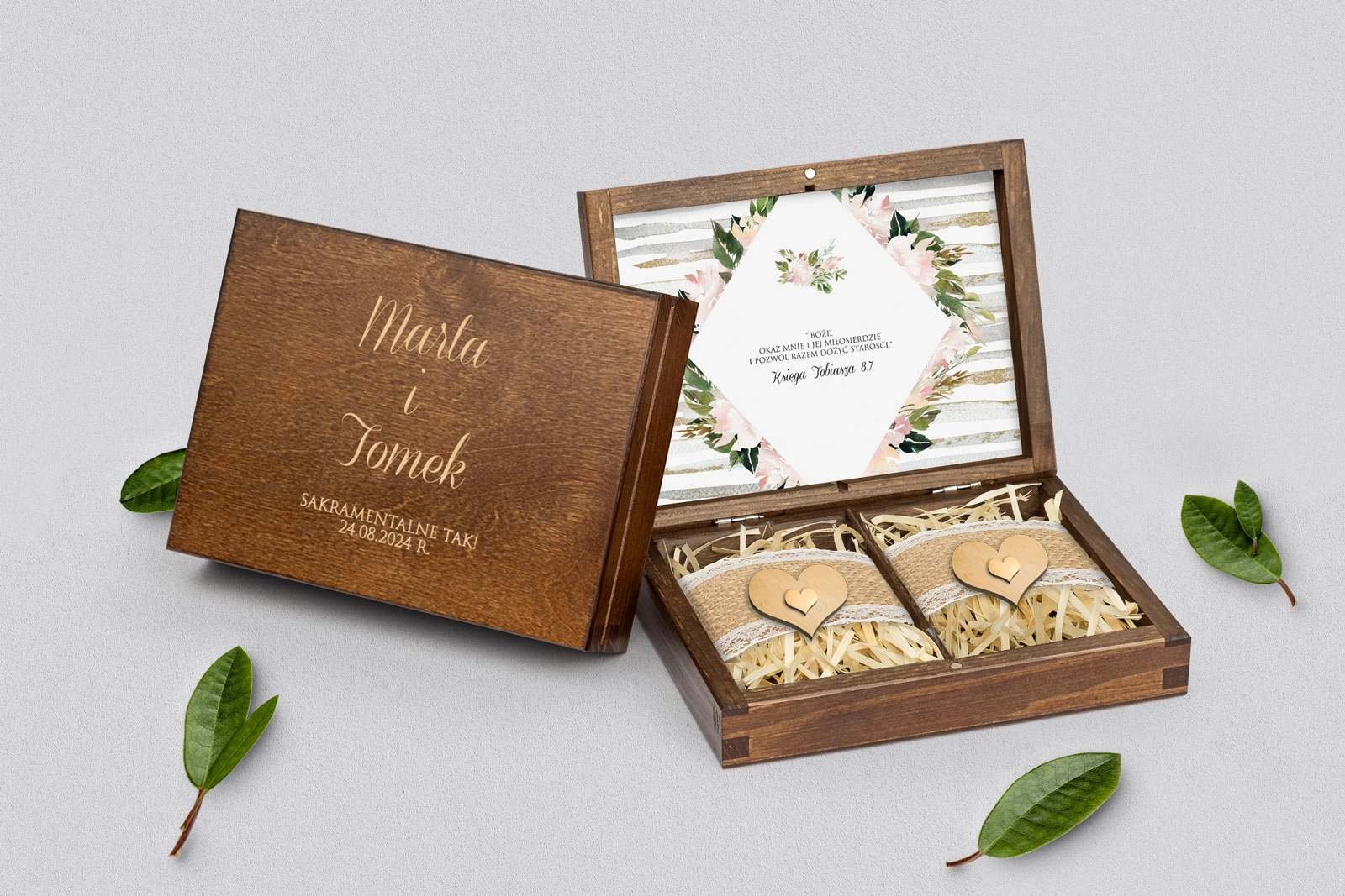 Pudełko na obrączki prostokątne brązowe - Akwarelka - Motyw 1