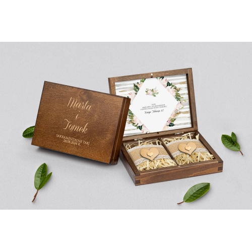 Pudełko na obrączki prostokątne brązowe - Akwarelka - Motyw 1
