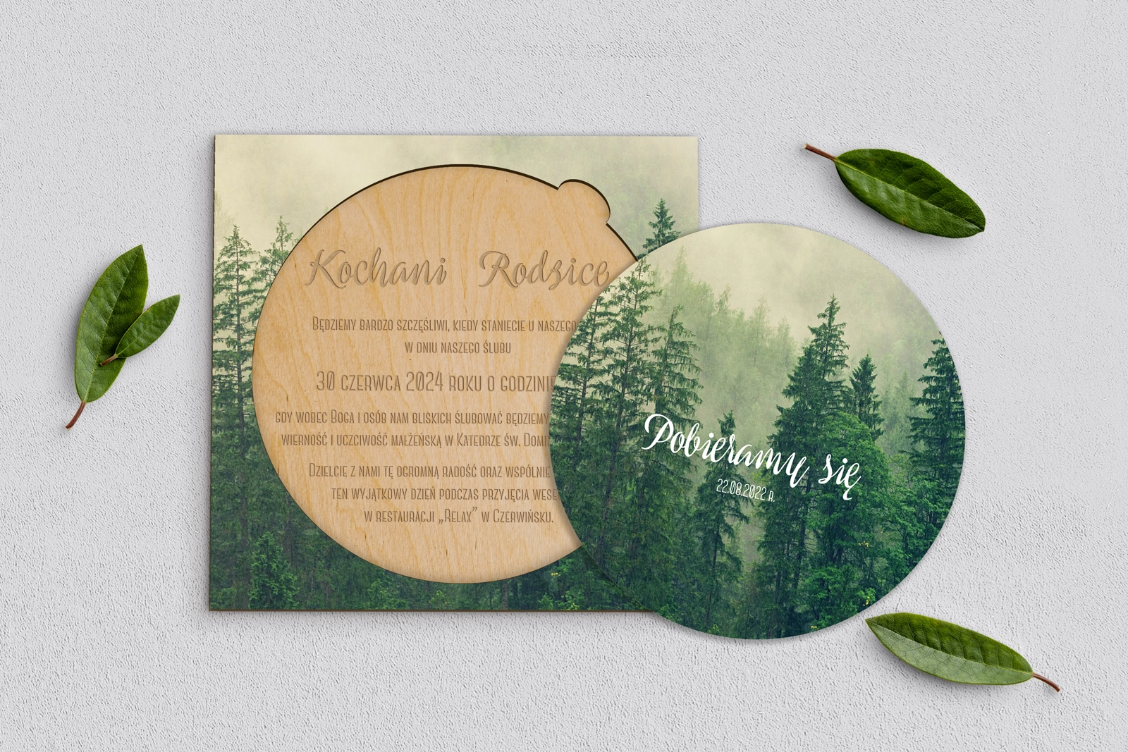 Drewniane Zaproszenie dla Rodziców Koło - Forest - Motyw 1