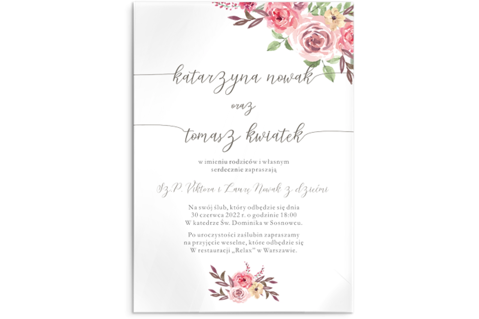 Zaproszenia ślubne PasteLove - Akrylowe Motyw 2