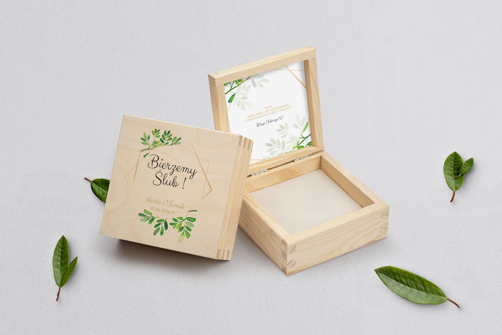 Pudełko na obrączki naturalne - Flowers & Frame Motyw 3