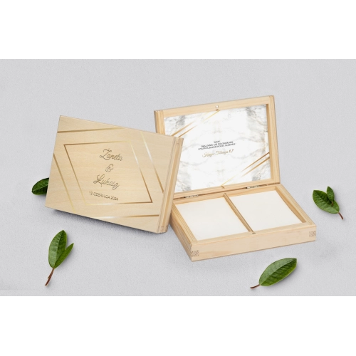 Pudełko na obrączki prostokątne naturalne - Marmur i Złoto Motyw 1