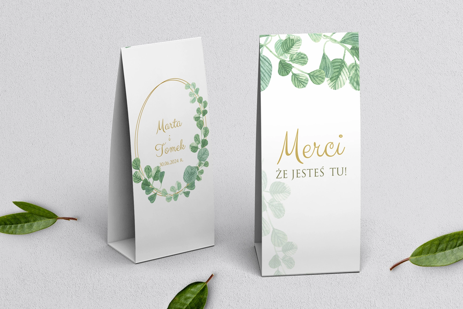 Podziękowanie Merci - Pudełeczko Liście Motyw 6