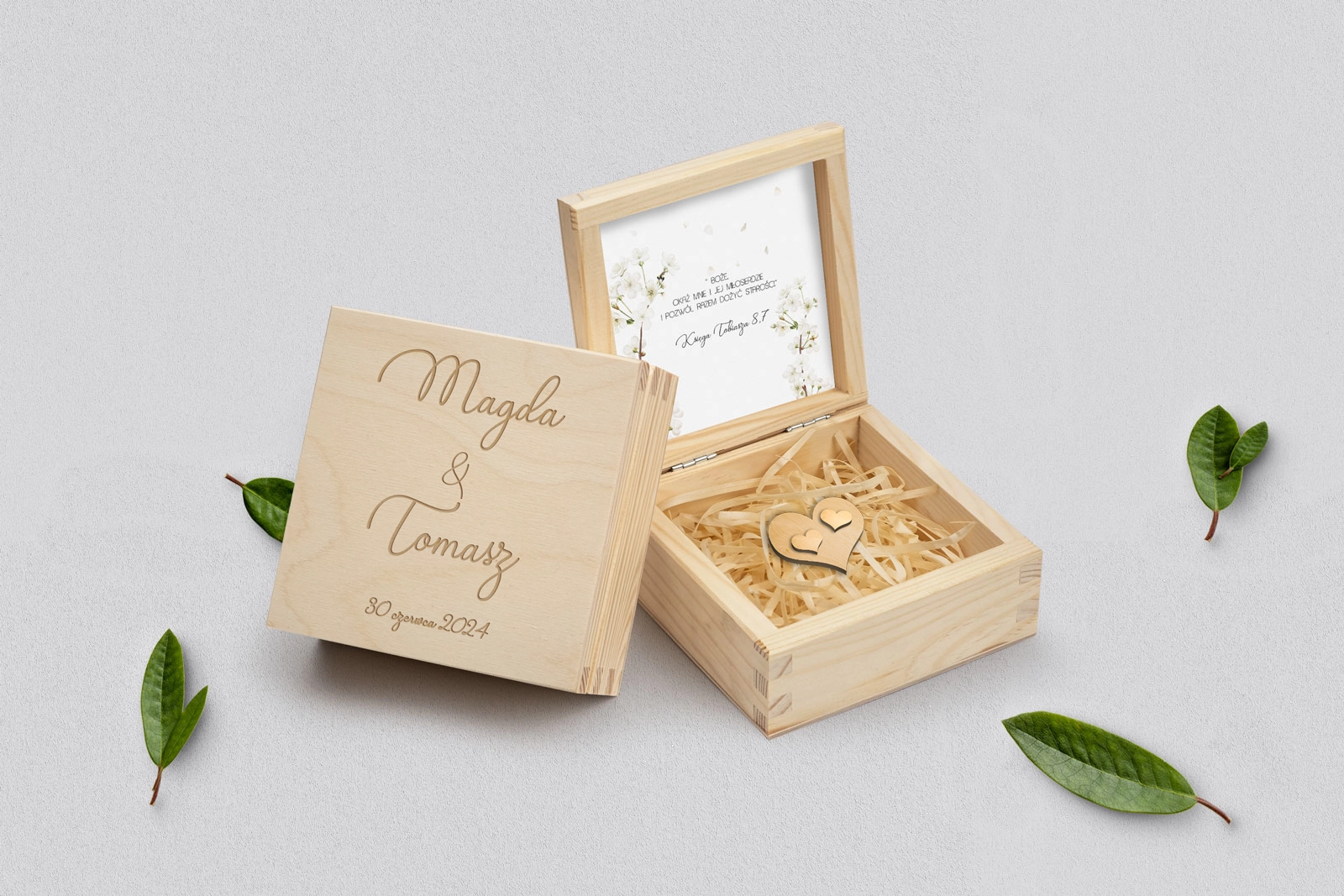 Pudełko na obrączki naturalne - Biały Czas - Motyw 1