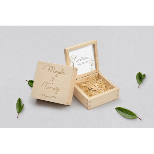 Pudełko na obrączki naturalne - Biały Czas - Motyw 1