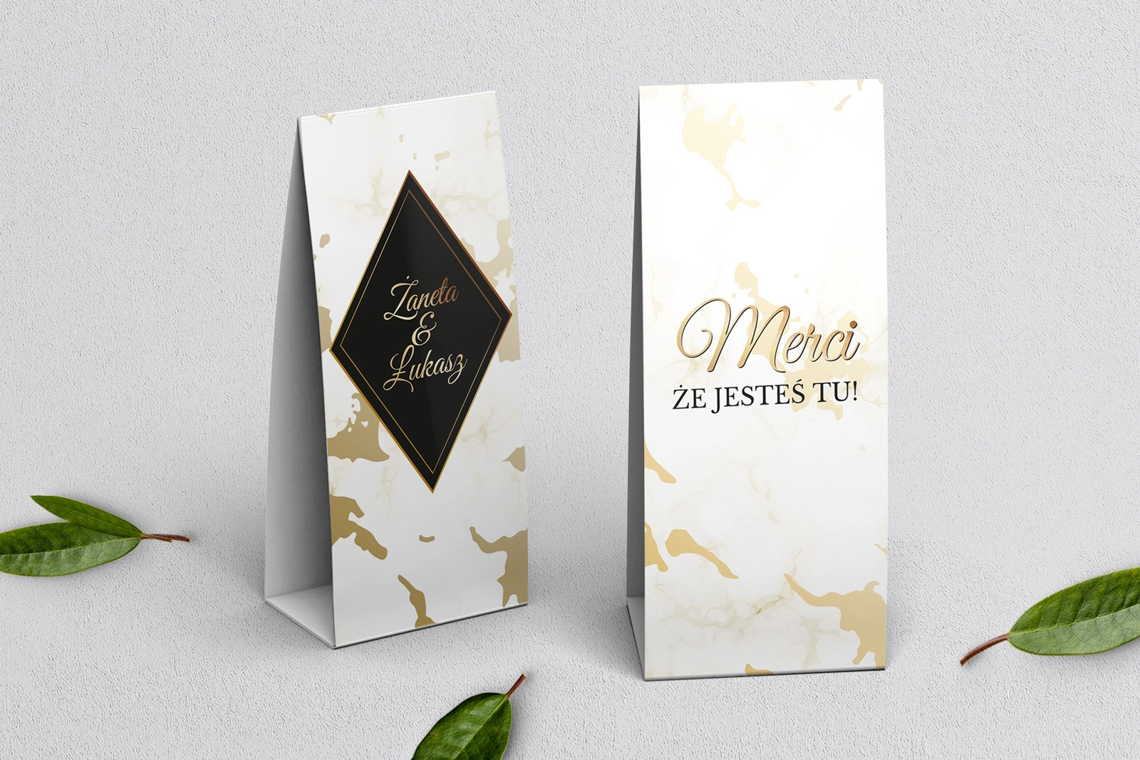 Podziękowanie Merci - Pudełeczko Marmur i złoto Motyw 5