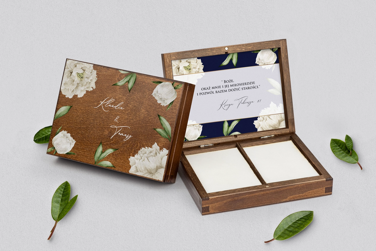 Pudełko na obrączki prostokątne brązowe - Loveletter Motyw 1