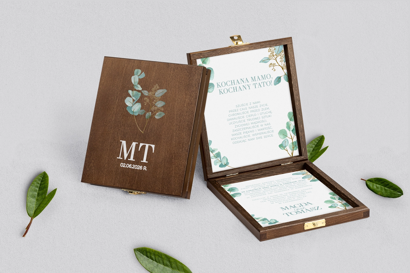 Zaproszenie dla Rodziców - brązowe Eukaliptus Motyw 1