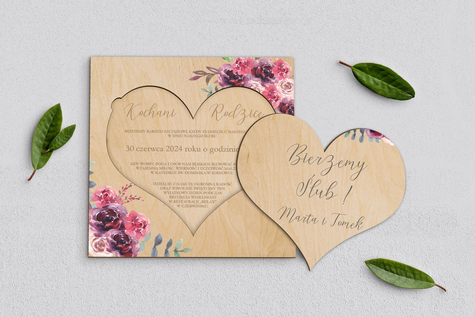 Drewniane Zaproszenie dla Rodziców - PasteLove Motyw 1