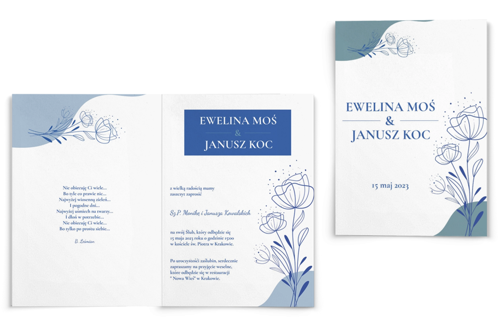 Zaproszenia ślubne Flores de campo - Składane Motyw 3