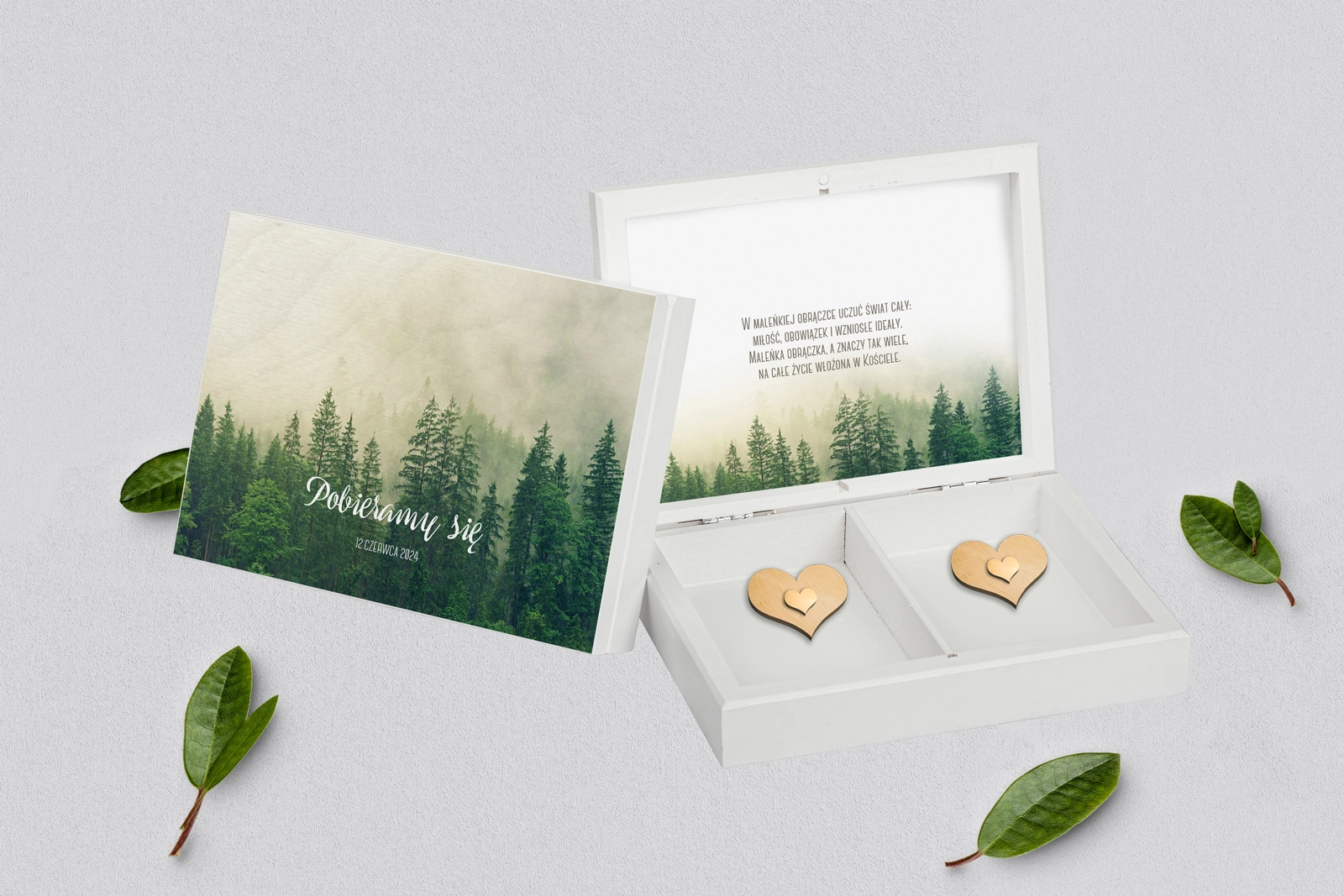 Pudełko na obrączki prostokątne białe - Forest - Motyw 1