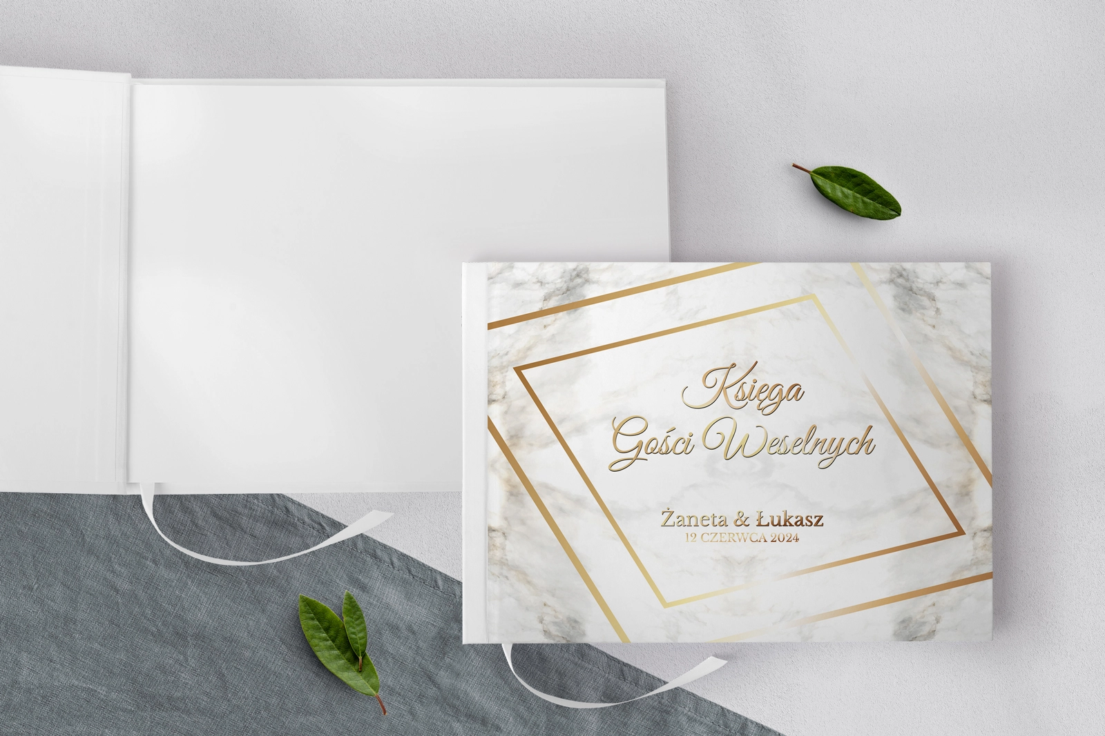 Księga Gości Weselnych Marmur & Złoto Motyw 1