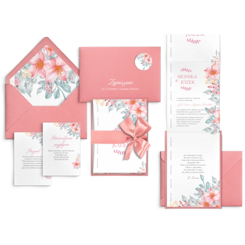 Różowe zaproszenia ślubne Harmonijka - Name Motyw 3