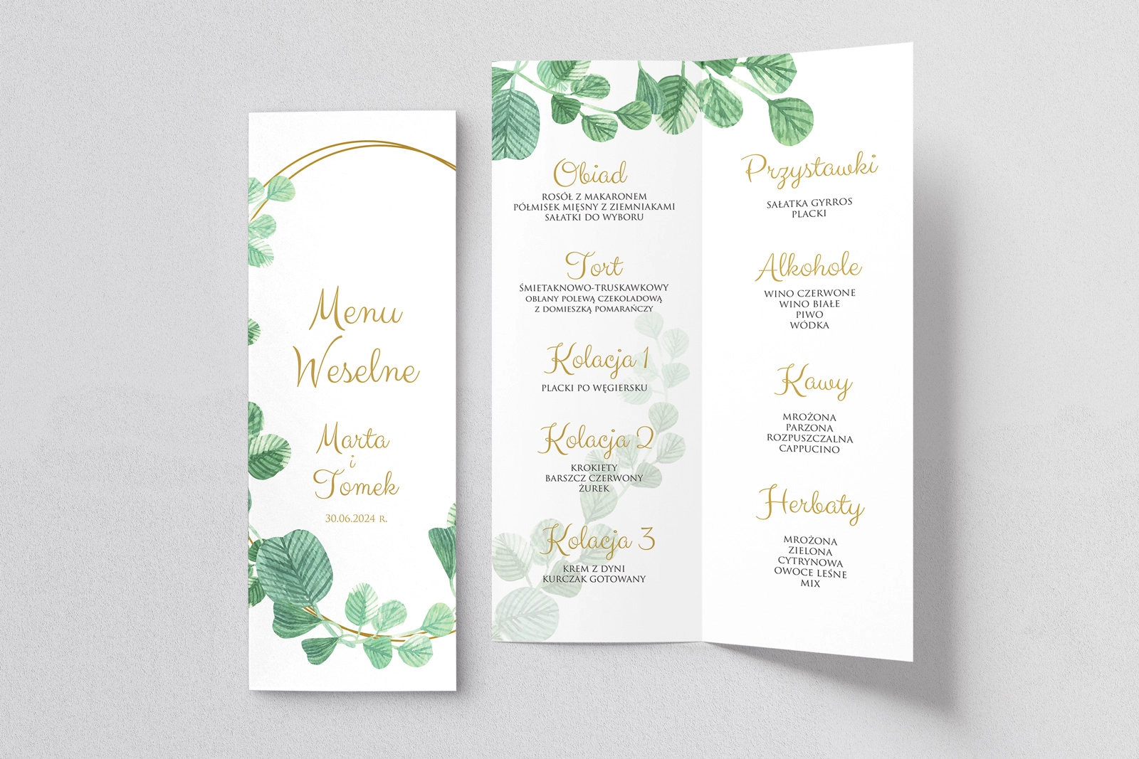 Menu Weselne Liście - Motyw 6