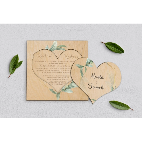 Drewniane Zaproszenie dla Rodziców - Liście Motyw 3