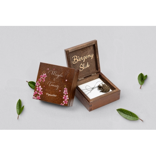 Pudełko na obrączki brązowe - Biały Czas - Motyw 3