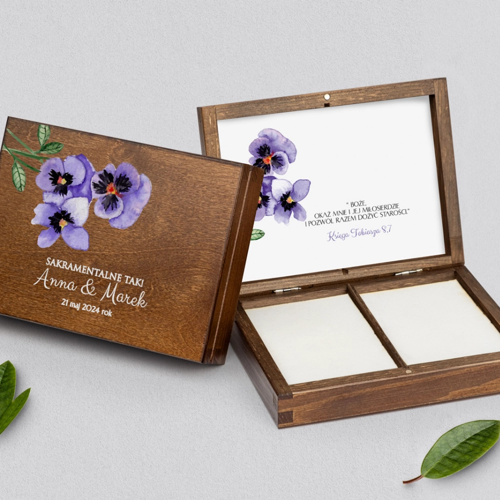 Pudełko na obrączki prostokątne brązowe - Sweet Love Motyw 3