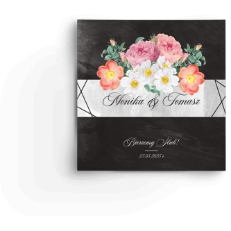 Zaproszenia ślubne Black Flowers - Składane Kwadrat Motyw 3